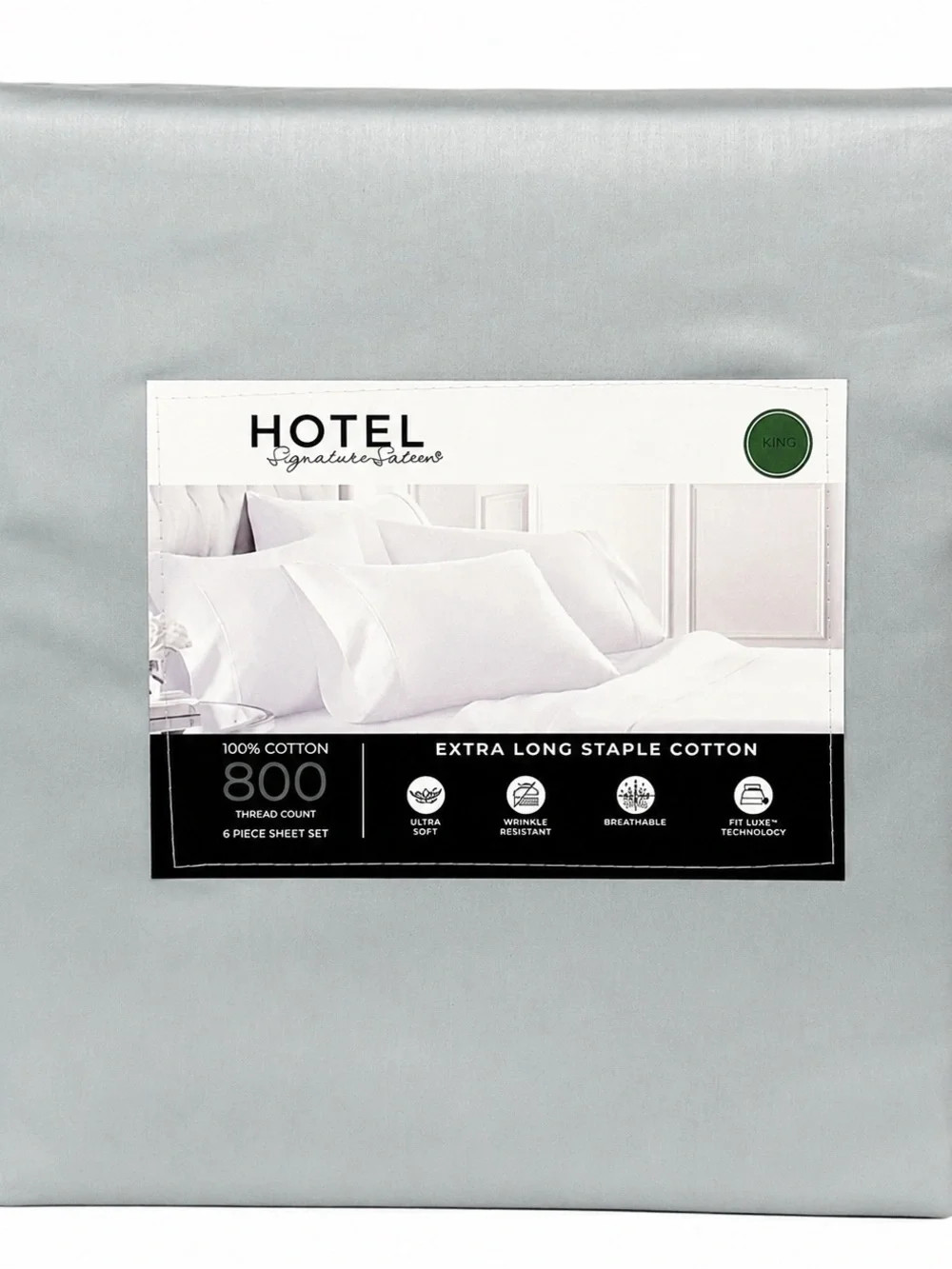 Hotel Signature King 800 TC 100% Cotton Sateen Sheet Set 6 Pc Mint Lt Blue NEW